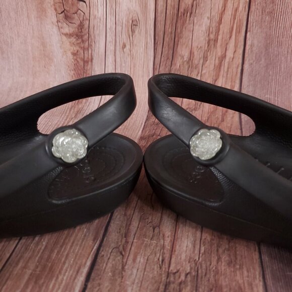 Crocs Jayna Womens Size 10 Jewel Flower Black Slingback Slip On Ballet Flats - Picture 11 of 15